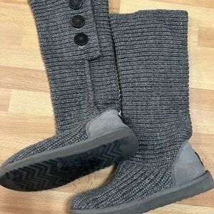 UGG Gray Knit Cardi Button Boots